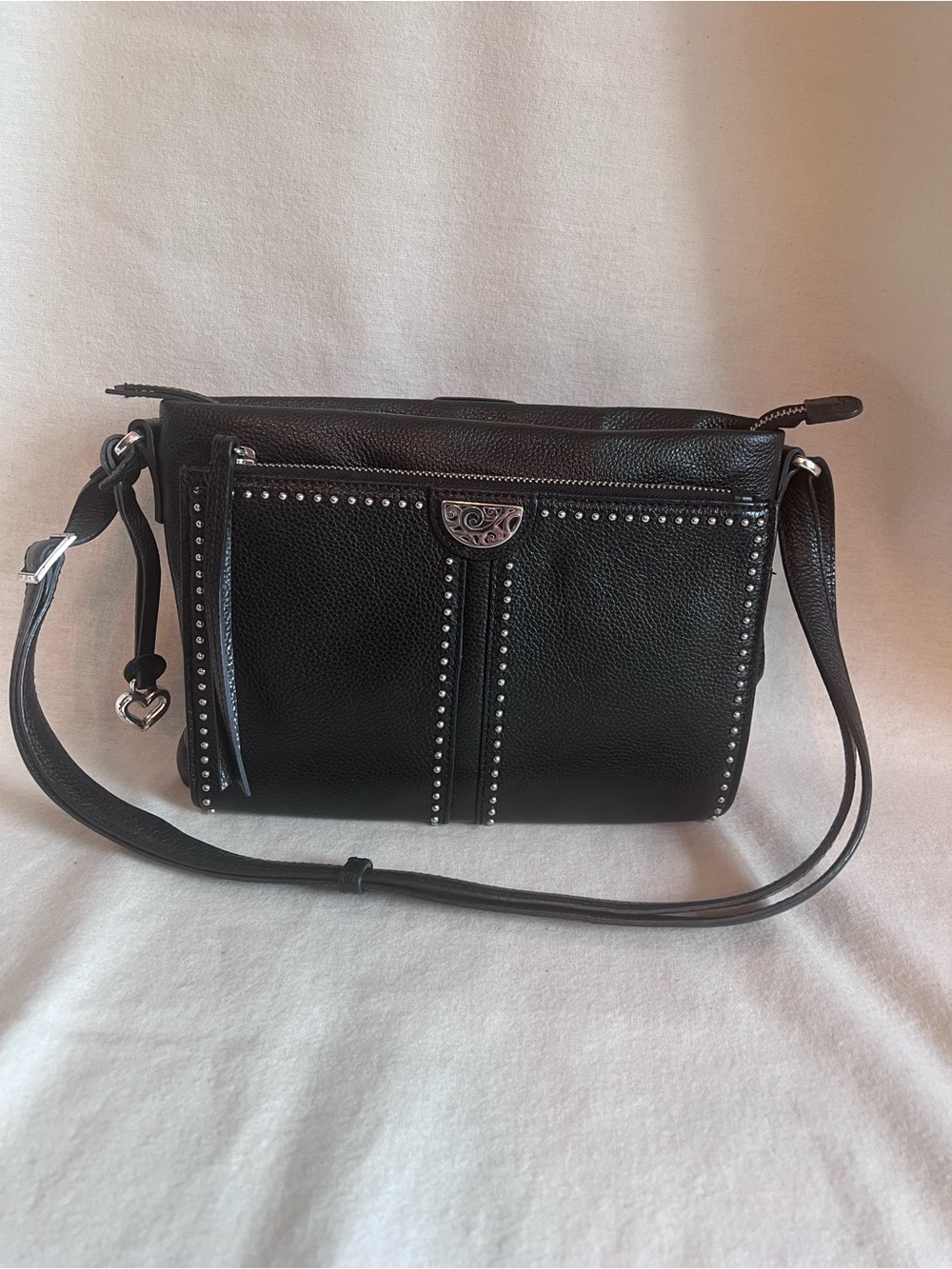 Brighton Black Leather Studded Crossbody Bag